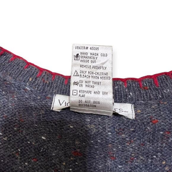 Vintage 90s Christmas Cardigan Sweater Medium Snowmen Blue Speckled Angora Tree - Picture 4 of 12